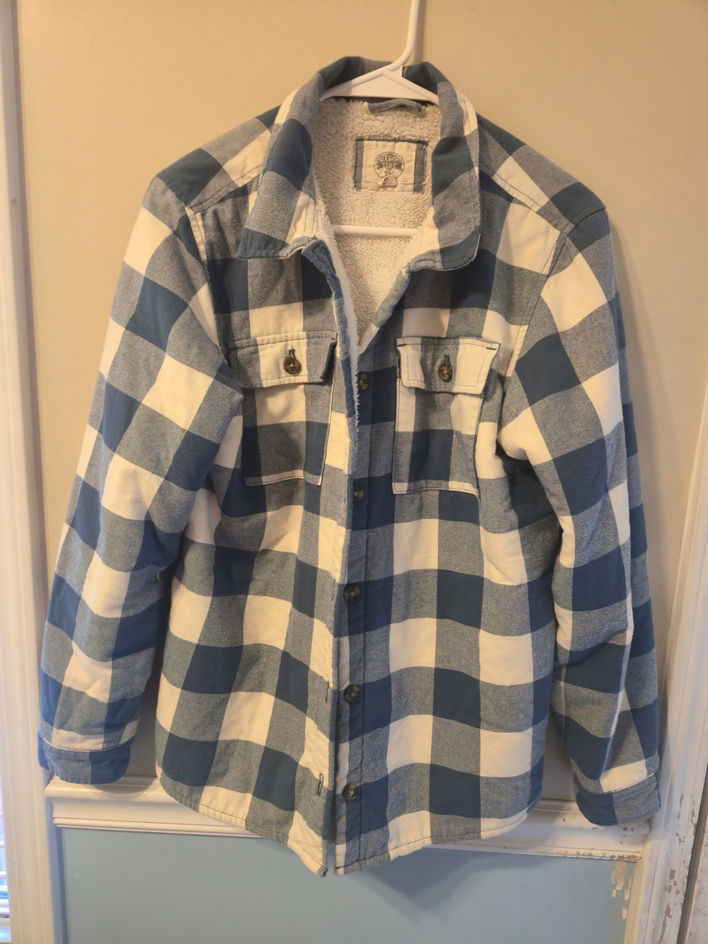 Bass Pro Shops Blue & White Plaid Sherpa-Lined Jean Jacket